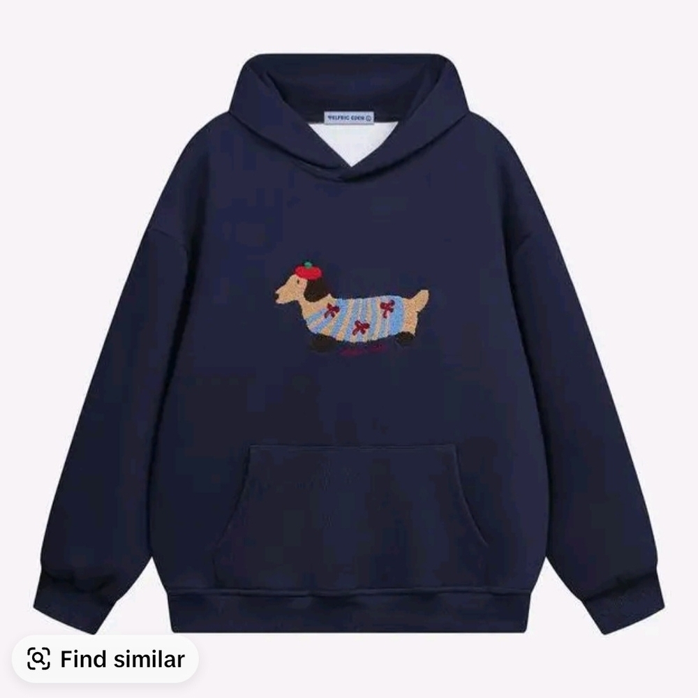 Women's Navy Blue Hoodie with Dachshund Design